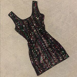 Knapp Studio California Black Sequin Polka Dot Bodycon Mini Dress Size M